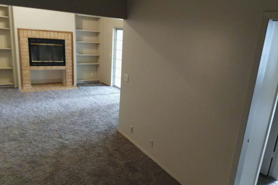 empty living room with raised fireplace